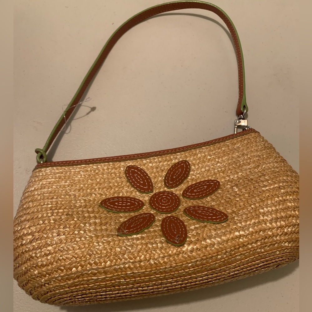Cole Haan Tan and Brown Woven Bag with Floral Design